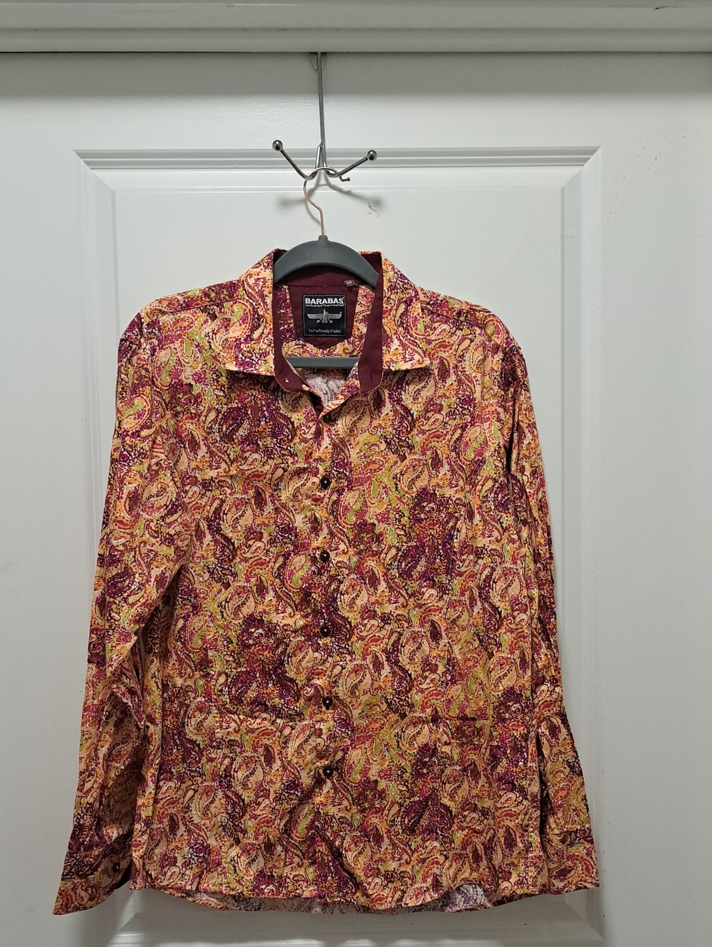 Barabas Burgundy & Gold Paisley Long-Sleeve Button-Down Shirt